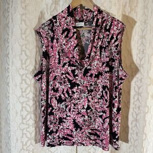 Tahari Sleeveless Blouse Women Plus Hot Pink/black Print Poly Blend Size 3X